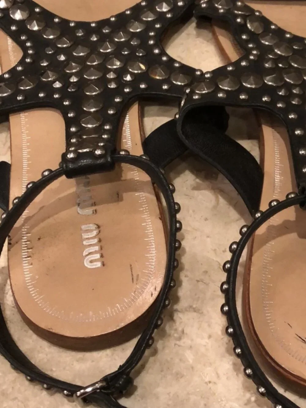 Vintage Miu Miu strappy studded cutout starfish leather flat gladiator sandal